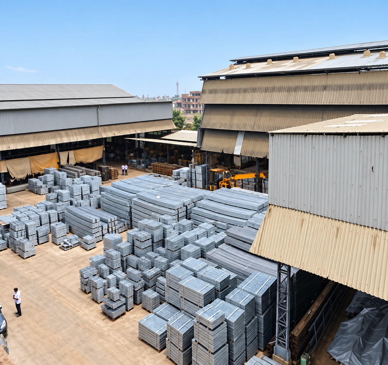 Enhanced photograph of the group’s steel manufacturing yard and stacked steel products